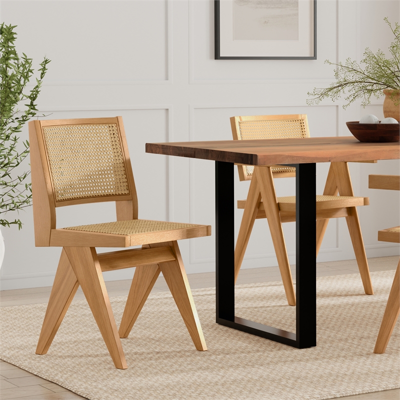 Pemberly Row Contemporary Rattan Dining Chair Set of 2 in Natural