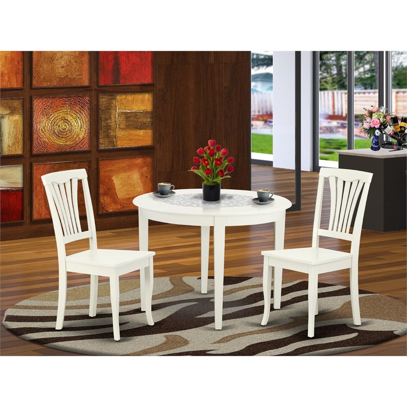 Pemberly Row 3-Piece Dining Table & Slatted Chairs in Linen White