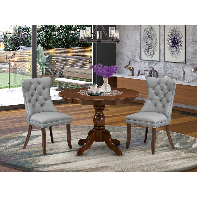 Pemberly Row 3-Piece Dining Table Set in Light Gray/Antique Walnut