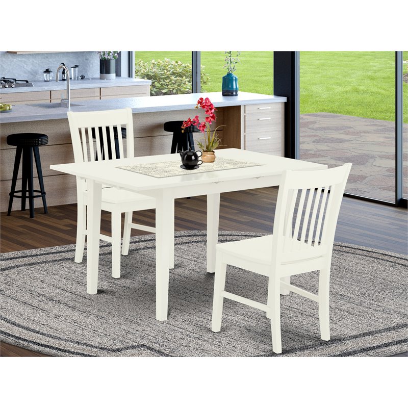 Pemberly Row 3-Piece Rectangular Wood Kitchen Table Set in Linen White