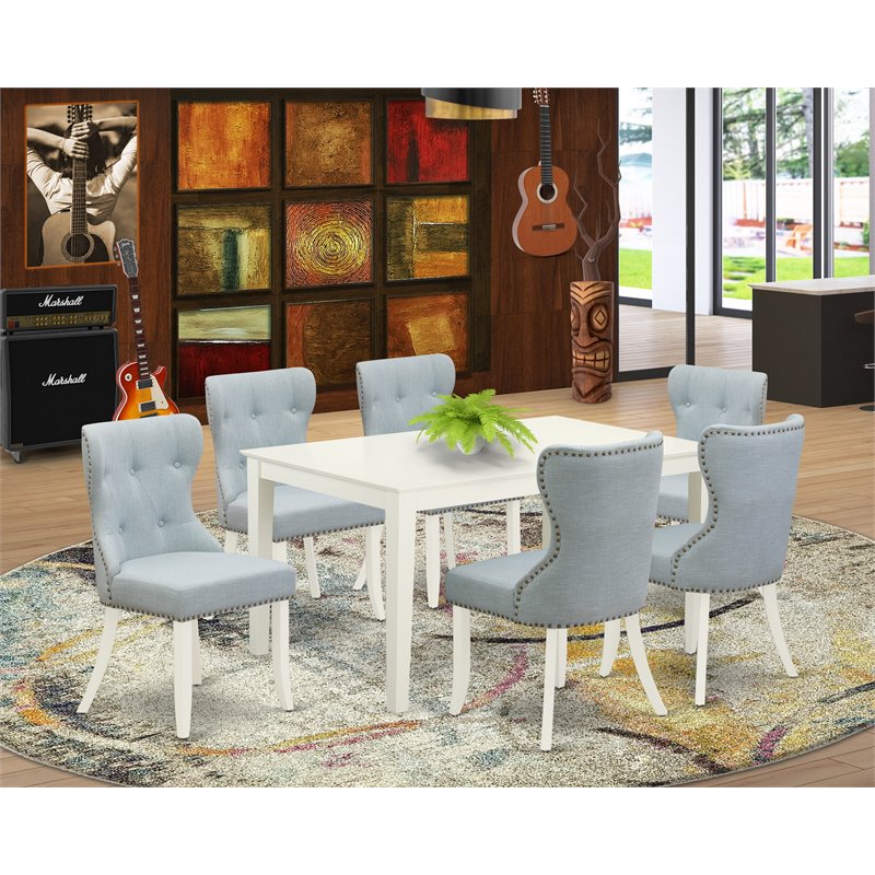 Pemberly Row 7-Piece Wood Dining Room Table Set in Linen White