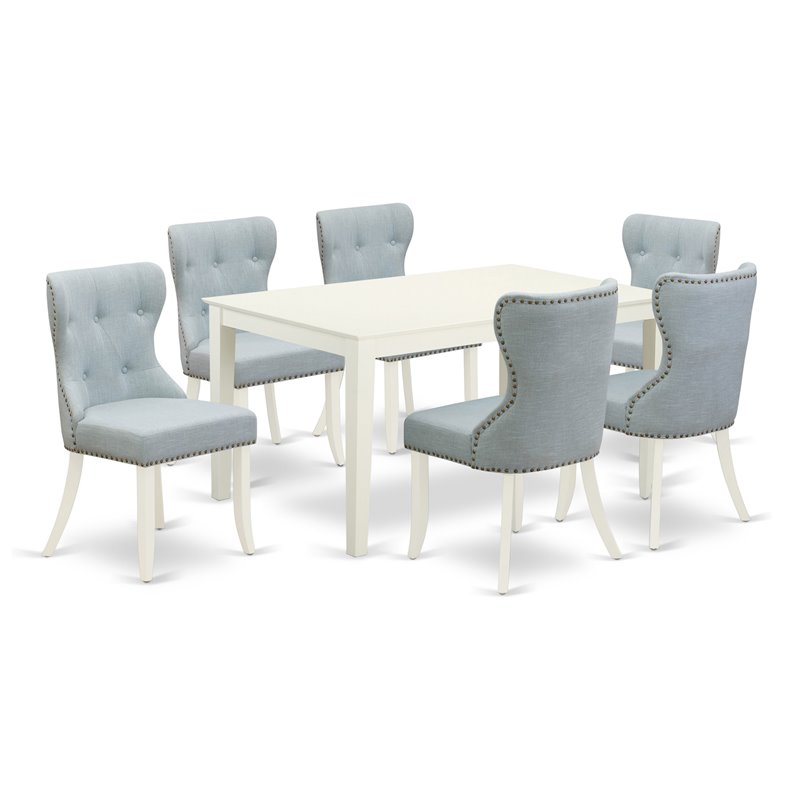 Pemberly Row 7-Piece Wood Dining Room Table Set in Linen White