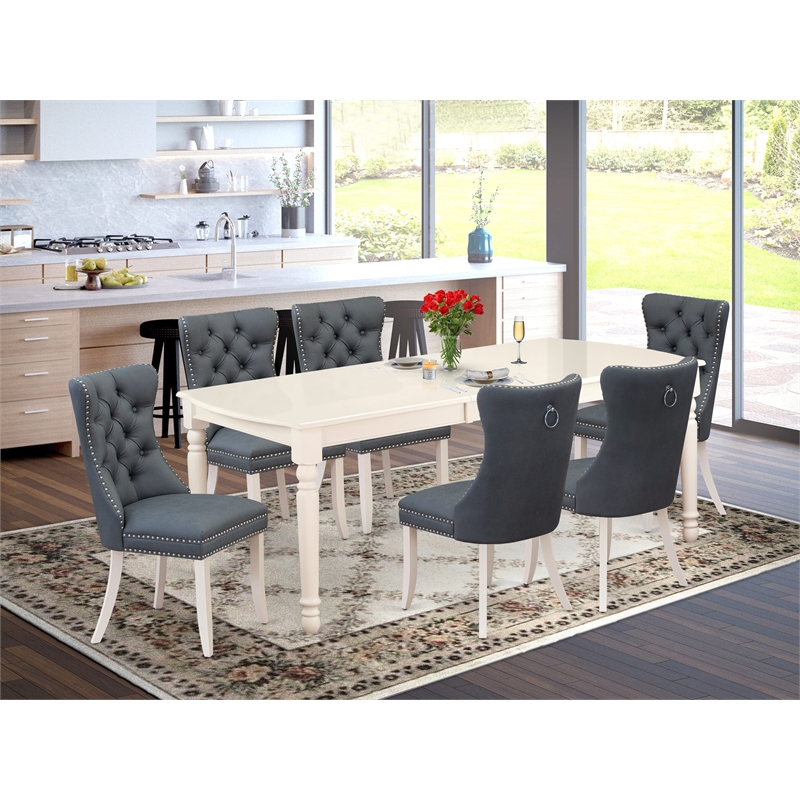 Pemberly Row 7-Piece Dining Set in Linen White/Platinum Gray