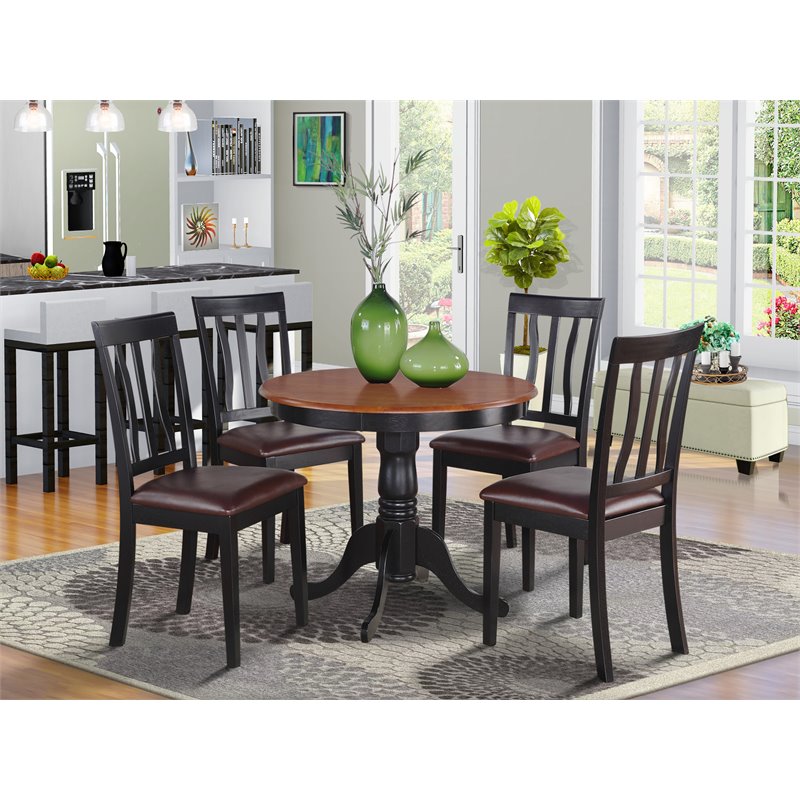 Pemberly Row 5-Piece Round Wood Kitchen Set in Black and Cherry