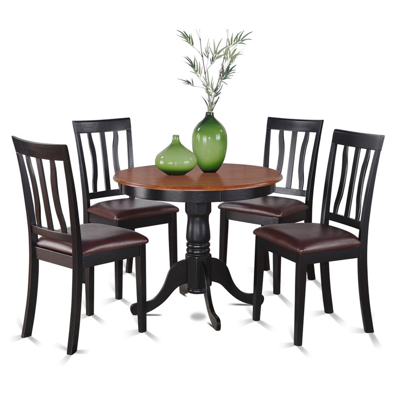 Pemberly Row 5-Piece Round Wood Kitchen Set in Black and Cherry