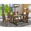 Pemberly Row 6-Piece Dining Set with Cushion Chairs in Brown