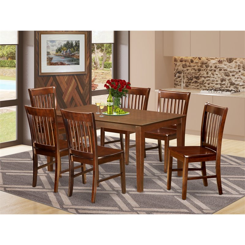 Pemberly Row 7-Piece Wood Dinette Table Set with Chairs in Mahogany