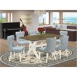 Pemberly Row 7-Piece Wood Dining Set in White/Baby Blue/Jacobean