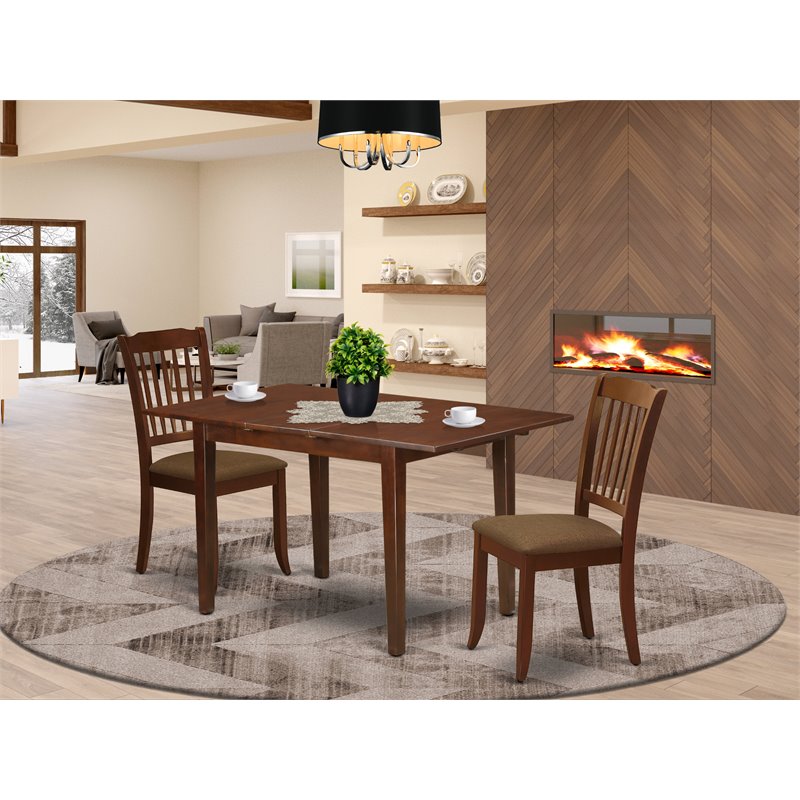 Pemberly Row 3-Piece Wood Dining Set with Fabric Seat in Mahogany