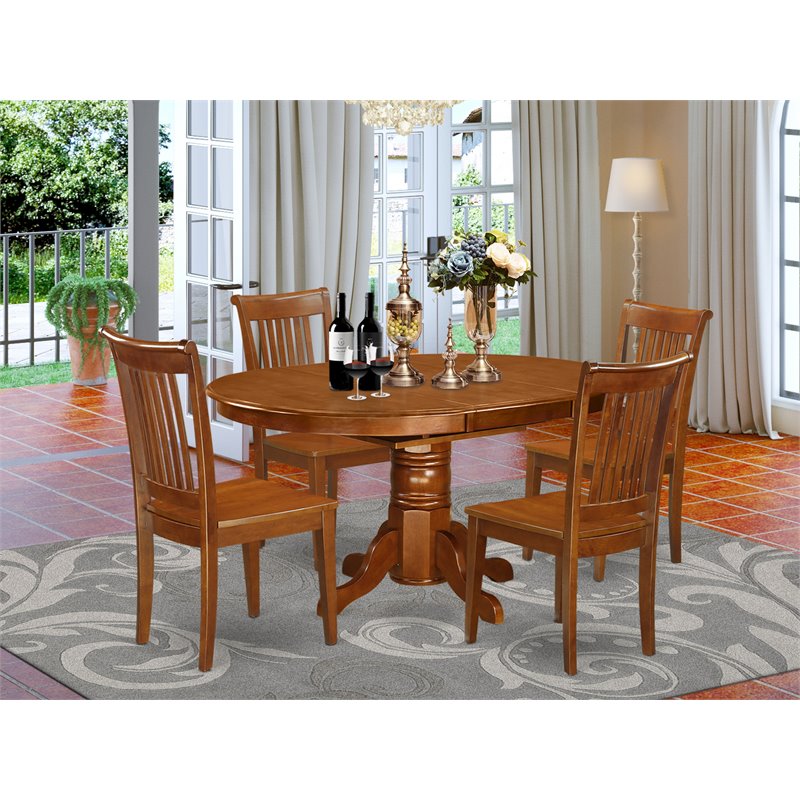 Pemberly Row 5-Piece Wood Table and Dining Chairs in Saddle Brown