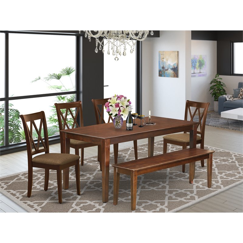 Pemberly Row 6-Piece Wood Dining Set with Linen Seat in Mahogany