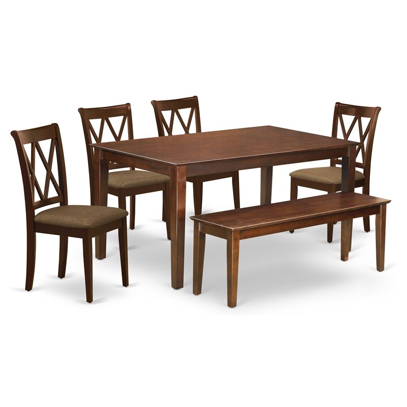 Pemberly Row 6-Piece Wood Dining Set with Linen Seat in Mahogany