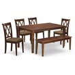 Pemberly Row 6-Piece Wood Dining Set with Linen Seat in Mahogany