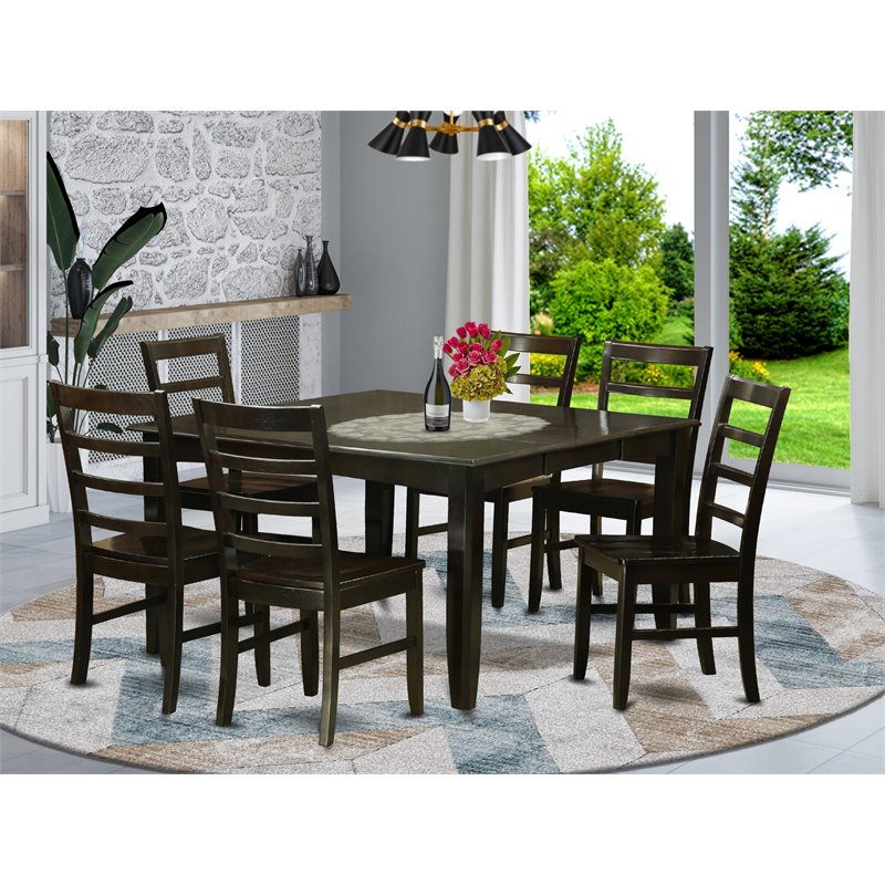 Pemberly Row 7-Piece Square Wood Dining Room Set in Cappuccino