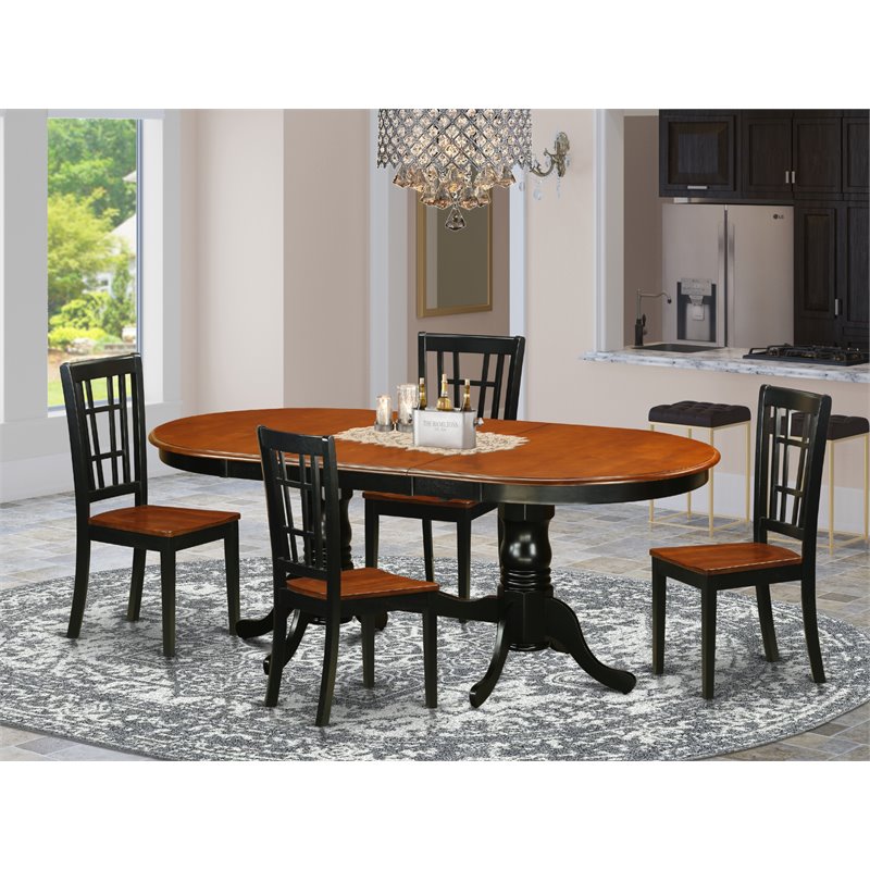 Pemberly Row 5-Piece Two-Tone Wood Dining Table Set in Black/Cherry