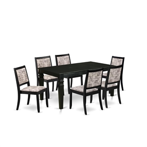 Pemberly Row 7-Piece Modern Dining Table Set in Black Finish