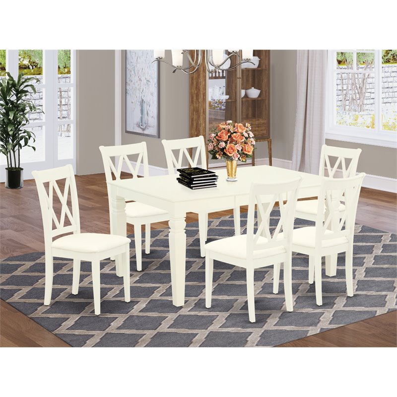 Pemberly Row 7-Piece Dining Set with Linen Seat in Linen White