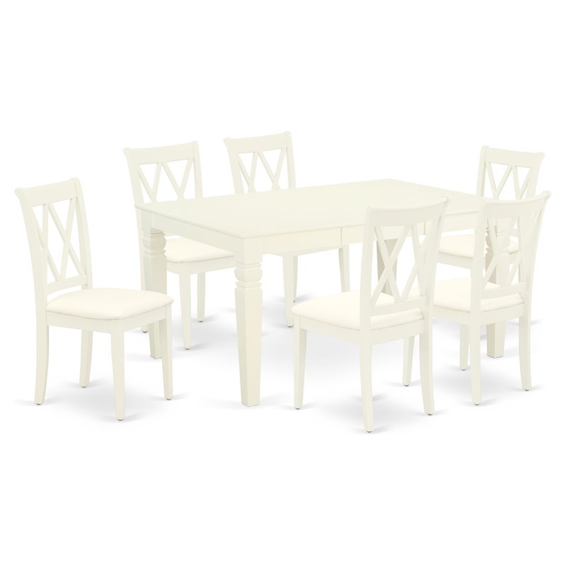 Pemberly Row 7-Piece Dining Set with Linen Seat in Linen White