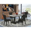 Pemberly Row 5-Piece Wood Dining Set with Cement Top in Black