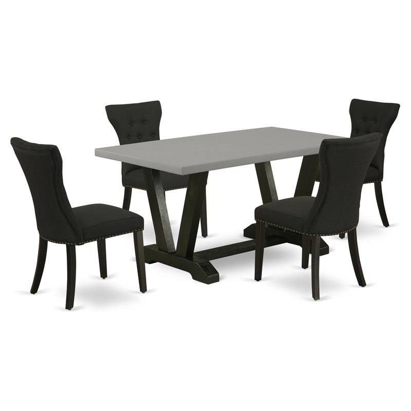 Pemberly Row 5-Piece Wood Dining Set with Cement Top in Black