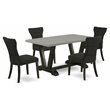 Pemberly Row 5-Piece Wood Dining Set with Cement Top in Black