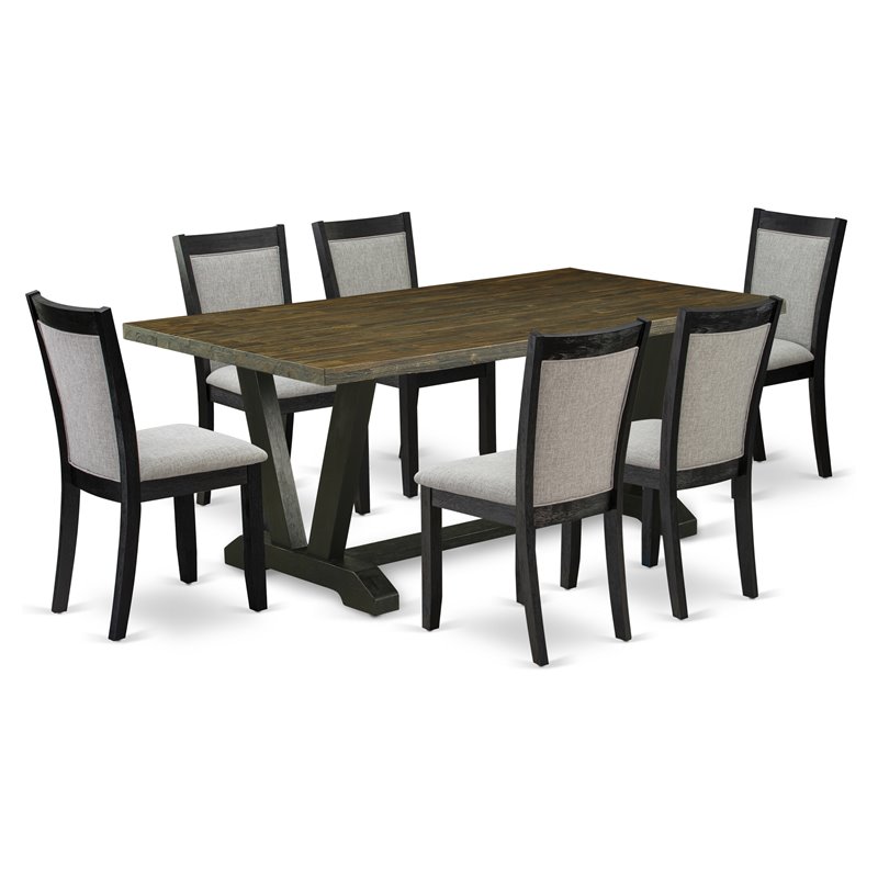 Pemberly Row 7-Piece Mid-Century Wood Dining Set in Black/Gray/Jacobean