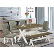 Pemberly Row 6-Piece Wood Dining Set with Bench in Linen White/Smoke