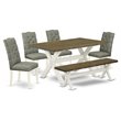 Pemberly Row 6-Piece Wood Dining Set with Bench in Linen White/Smoke