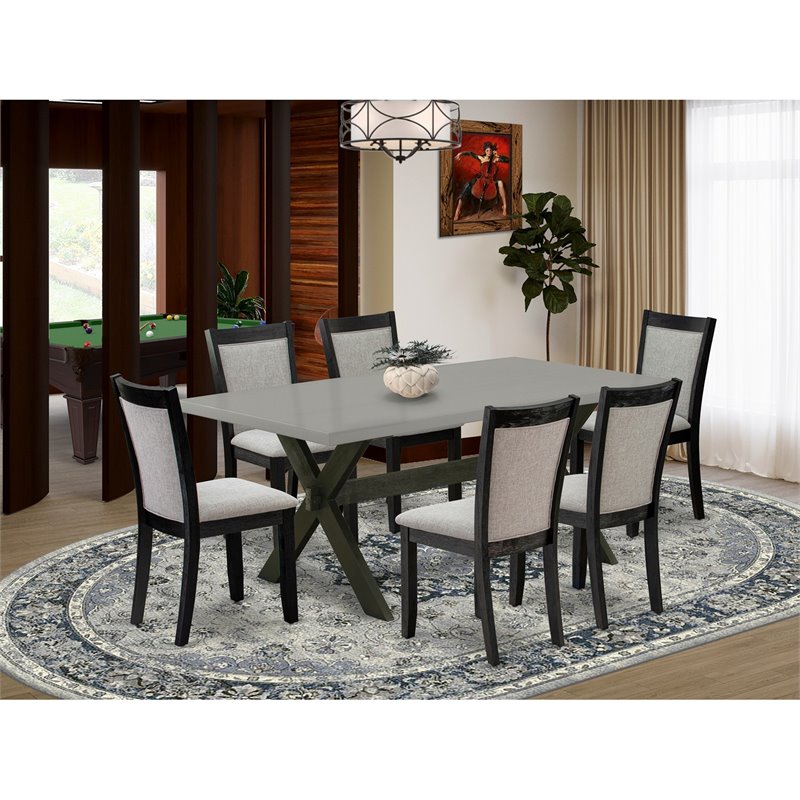 Pemberly Row 7-Piece Wood Dining Set in Black/Cement/Shitake Gray
