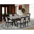 Pemberly Row 7-Piece Wood Dining Set in Black/Cement/Shitake Gray