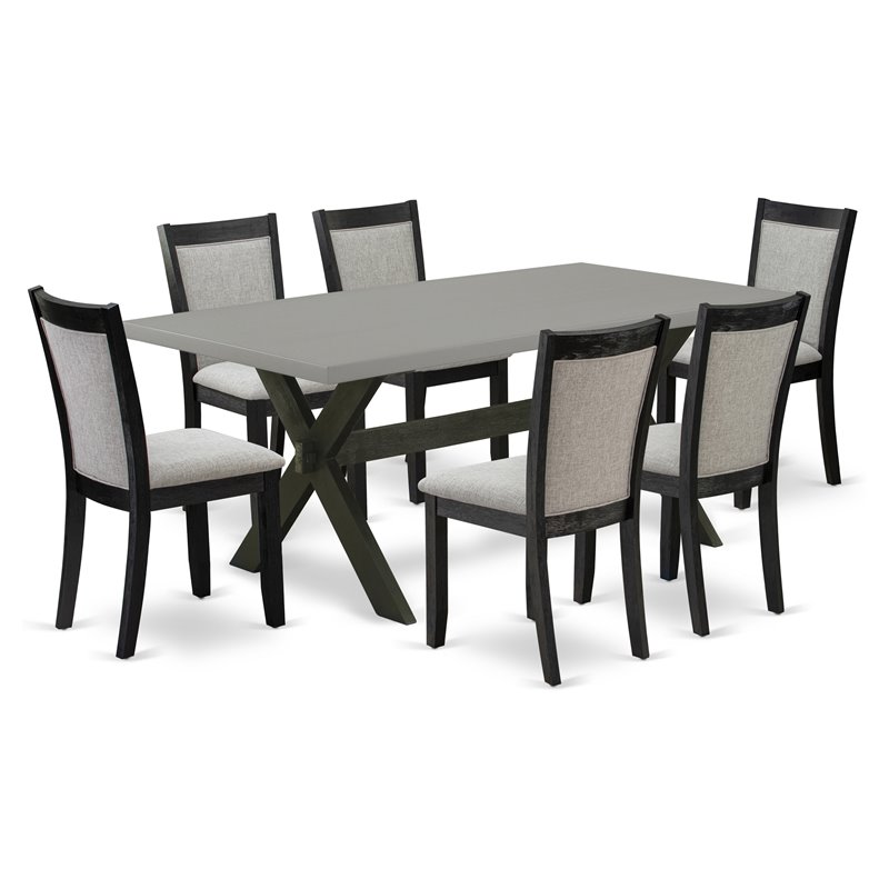 Pemberly Row 7-Piece Wood Dining Set in Black/Cement/Shitake Gray
