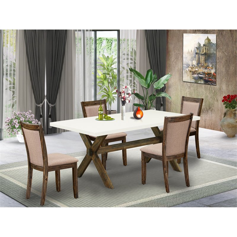Pemberly Row 5-Piece Wood Dining Set in Jacobean/White/Khaki Gray
