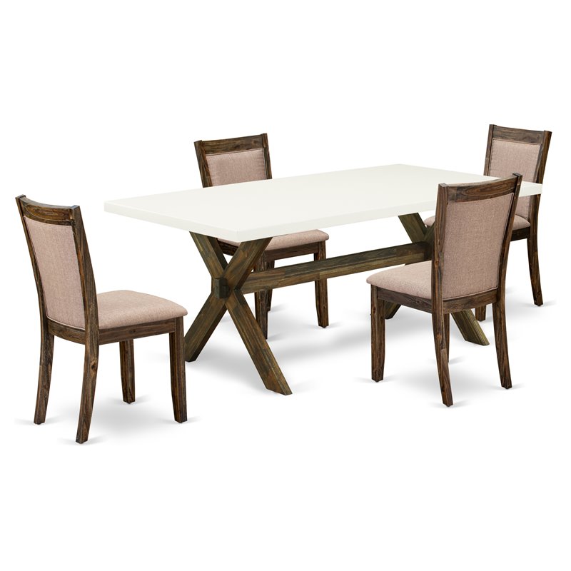 Pemberly Row 5-Piece Wood Dining Set in Jacobean/White/Khaki Gray