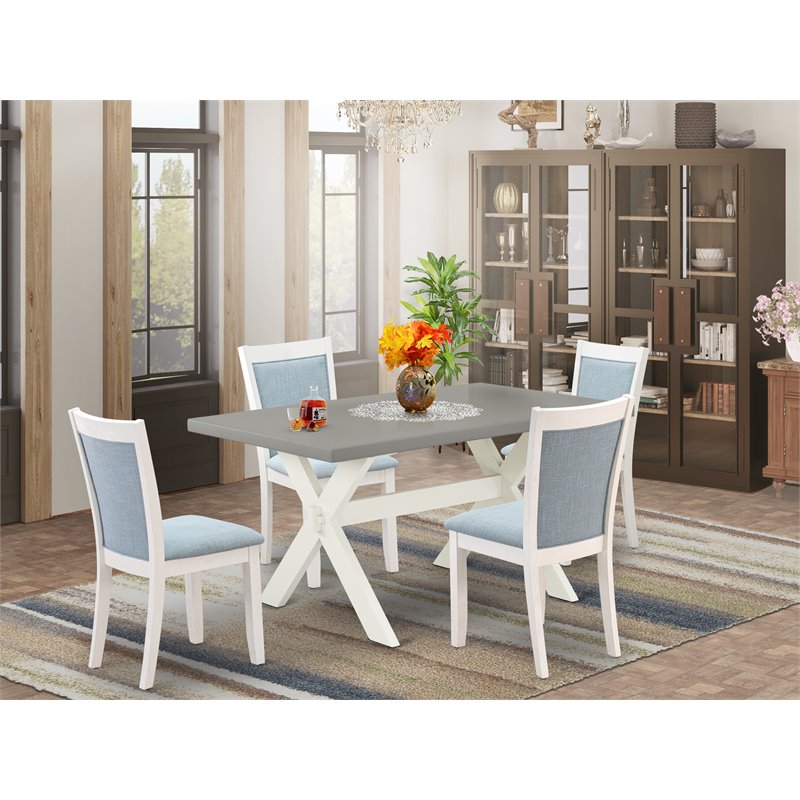 Pemberly Row 5-Piece Mid-Century Wood Dining Set in Blue/Cement/White