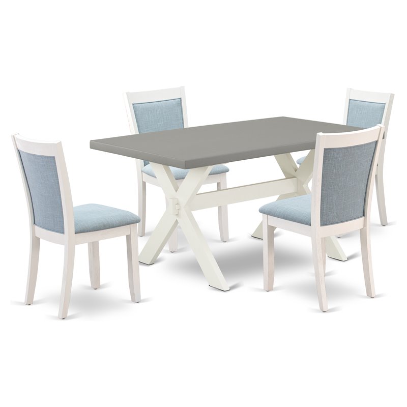 Pemberly Row 5-Piece Mid-Century Wood Dining Set in Blue/Cement/White