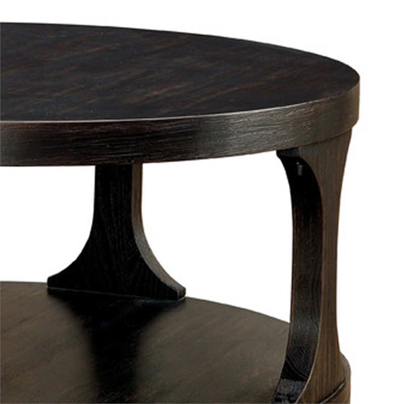Pemberly Row Transitional Round Shelf Coffee Table in Antique Black