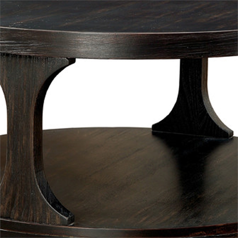 Pemberly Row Transitional Round Shelf Coffee Table in Antique Black