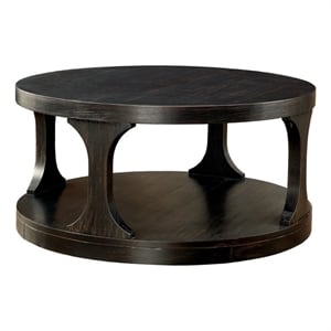 Pemberly Row Transitional Round Shelf Coffee Table in Antique Black