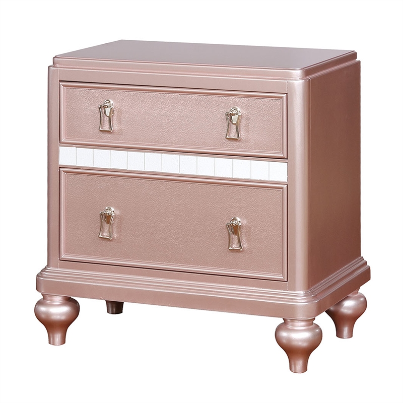Pemberly Row Solid Wood 2 Drawer Nightstand with Mirror Trim in Pink