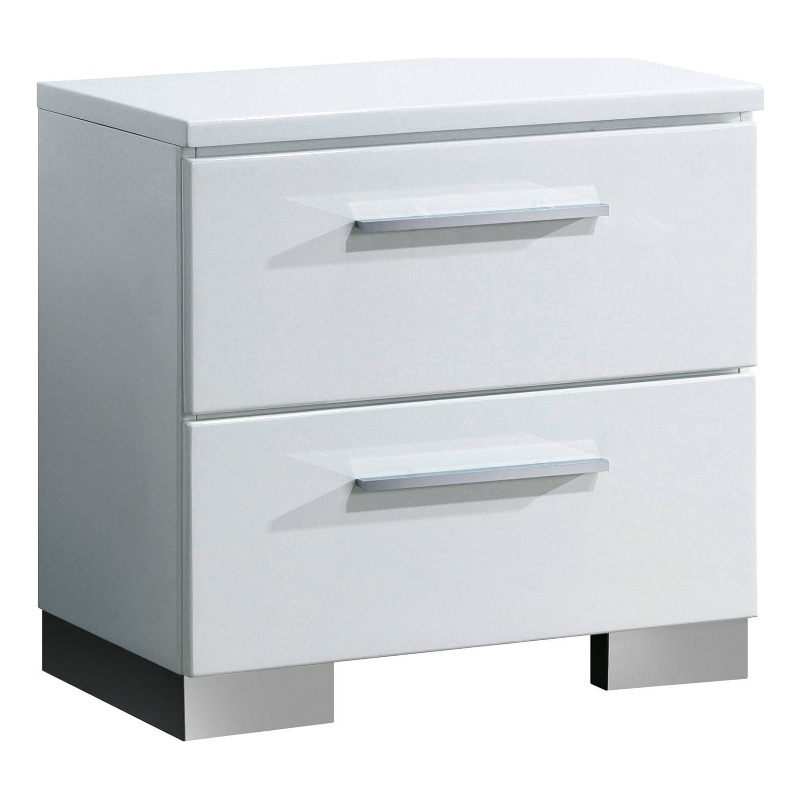 Pemberly Row 2 Drawer Nightstand with Chrome Pulls in Glossy White