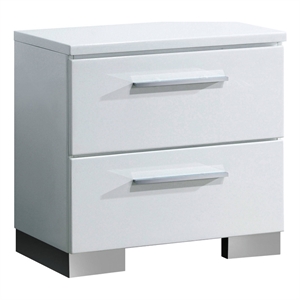 Pemberly Row 2 Drawer Nightstand with Chrome Pulls in Glossy White