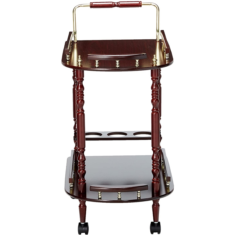 Pemberly Row 2 Tier Traditional Serving Cart with Wine Storage in Brown