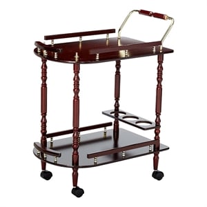Pemberly Row 2 Tier Traditional Serving Cart with Wine Storage in Brown