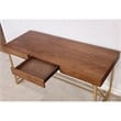 Pemberly Row 3 Drawer Writing Desk with Metal Legs in Walnut Brown/Gold