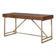 Pemberly Row 3 Drawer Writing Desk with Metal Legs in Walnut Brown/Gold