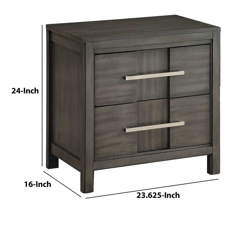 Pemberly Row Solid Wood 2 Drawer Nightstand with Metal Handles in Gray