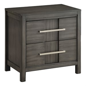 Pemberly Row Solid Wood 2 Drawer Nightstand with Metal Handles in Gray