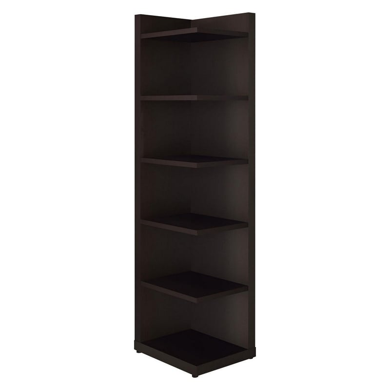 Pemberly Row 6 Compartment 5 Shelf Corner Bookcase for Books in Brown