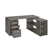 Pemberly Row Office Desk with File Cabinet and Reversible Return in Gray