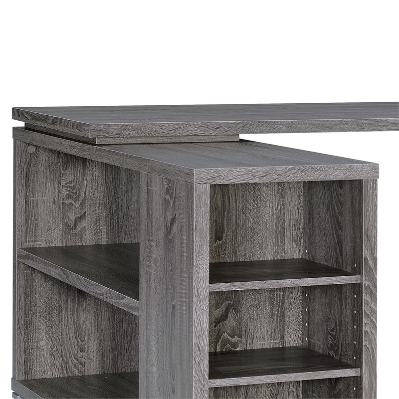 Pemberly Row Office Desk with File Cabinet and Reversible Return in Gray